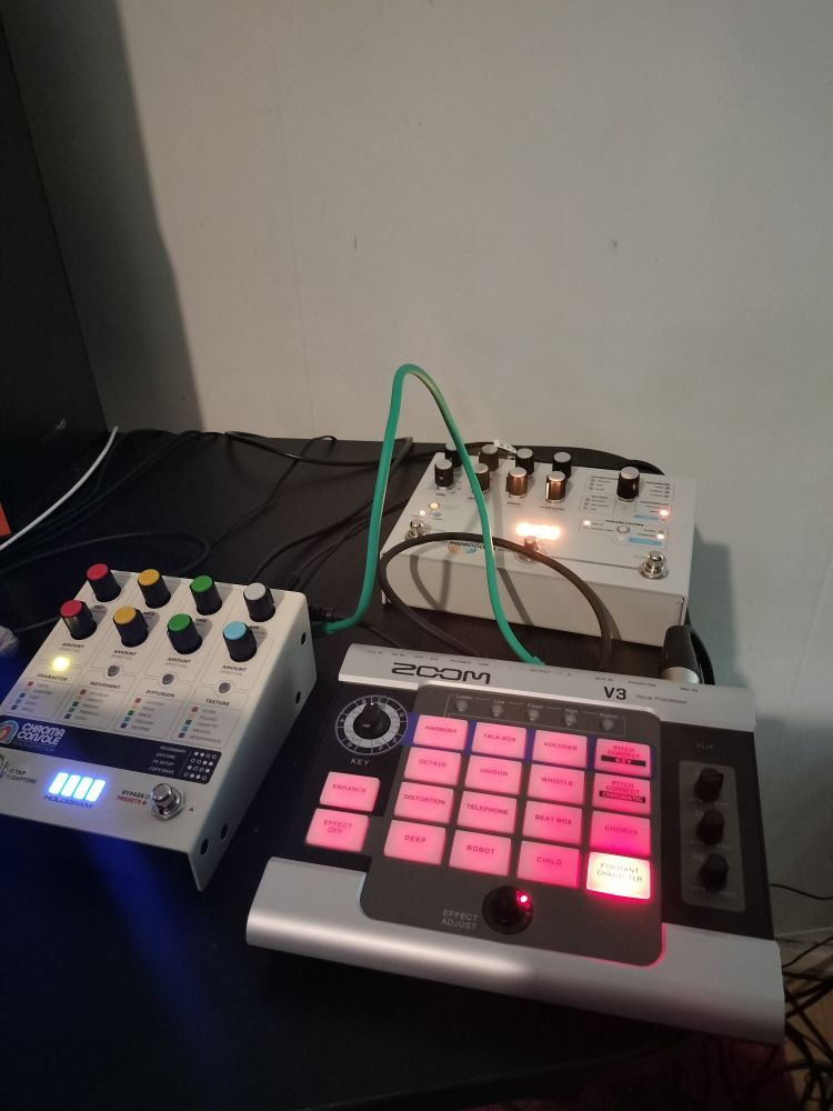 Zoom V3 vocal processor into Chroma Console and Microcosm effect pedal