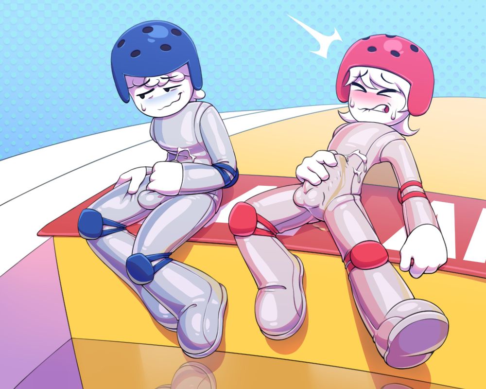 description from https://x.com/picaipii

commission for 
@F3sh12 (Twitter/X) / bsky.app/profile/f3sh.bsky.social
 of their ocs Blue and Red polishing their pugil sticks—wait, wrong game show