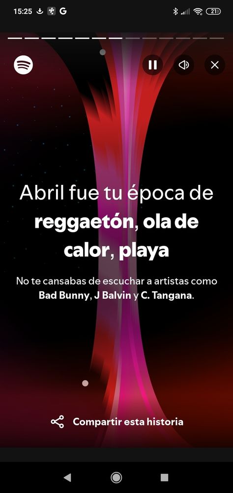 "Abril fue tu época de reggaetón, ola de calor, playa. 
No te cansabas de escuchar a artistas como Bad Bunny, J Balvin y C. Tangana." 