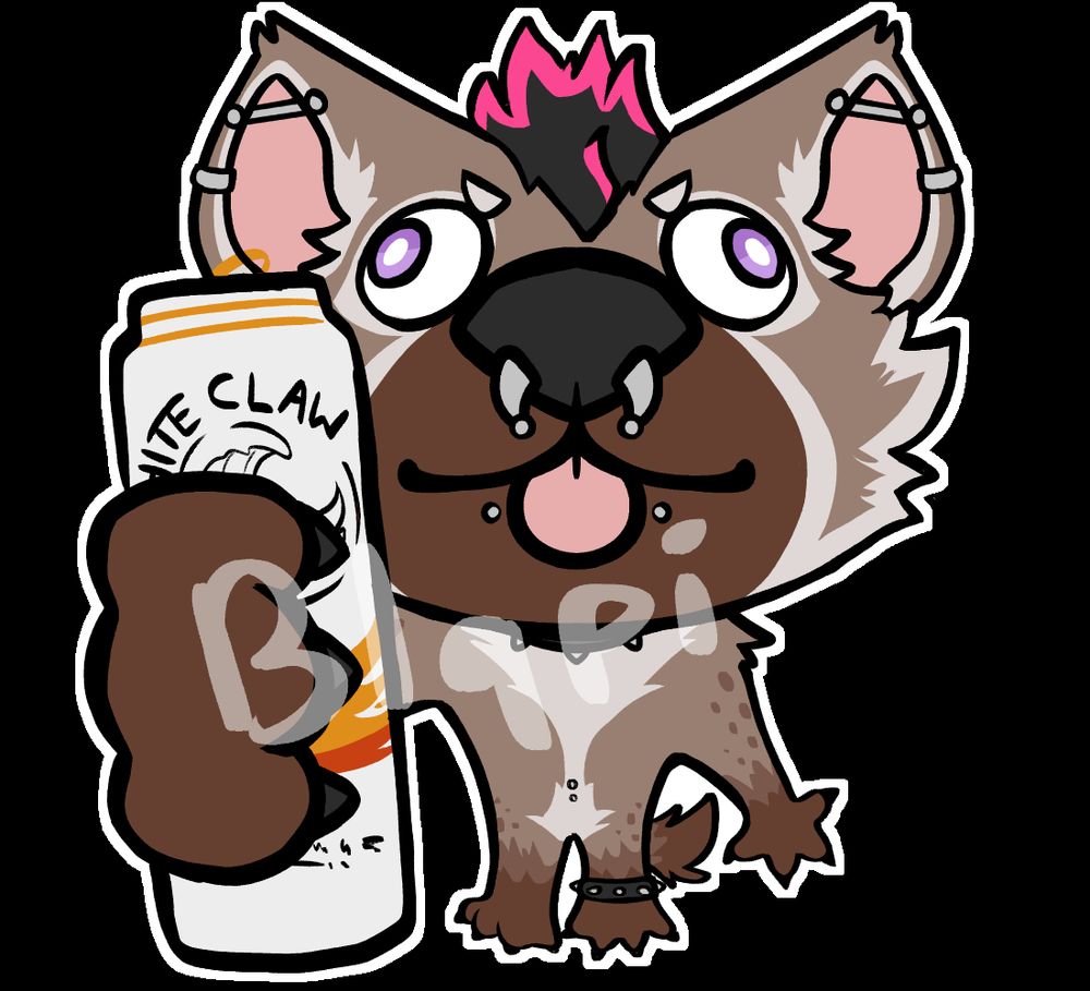 a hyena furry holding a mango white claw