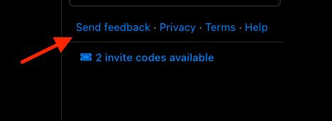 Screenshot of the BlueSky interface pointing out the Send Feedback link