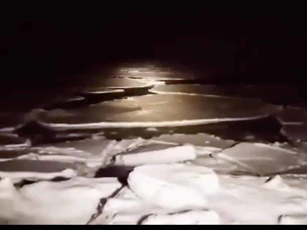 Photo of dangerous polar sea ice conditions in the polar dark; hunters and fishers can't go out -- though it is December!-- and are desperate