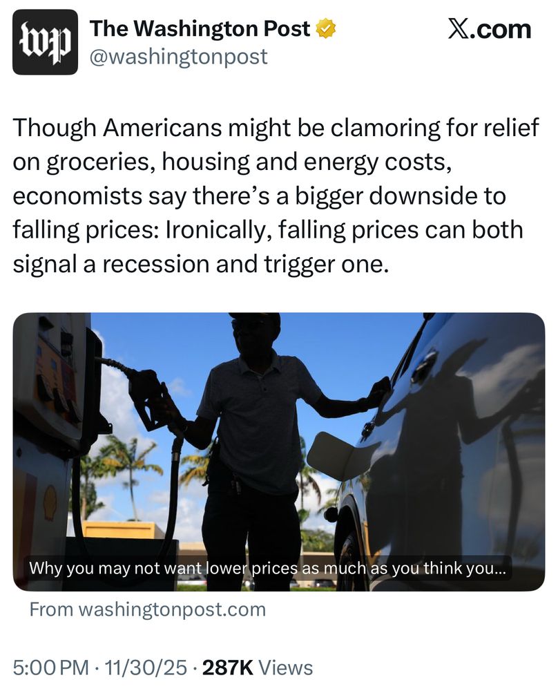 Though Americans might be clamoring for relief on groceries, housing and energy costs, economists say there’s a bigger downside to falling prices: Ironically, falling prices can both signal a recession and trigger one.