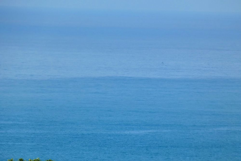 The blue ocean blends into the blue sky. 