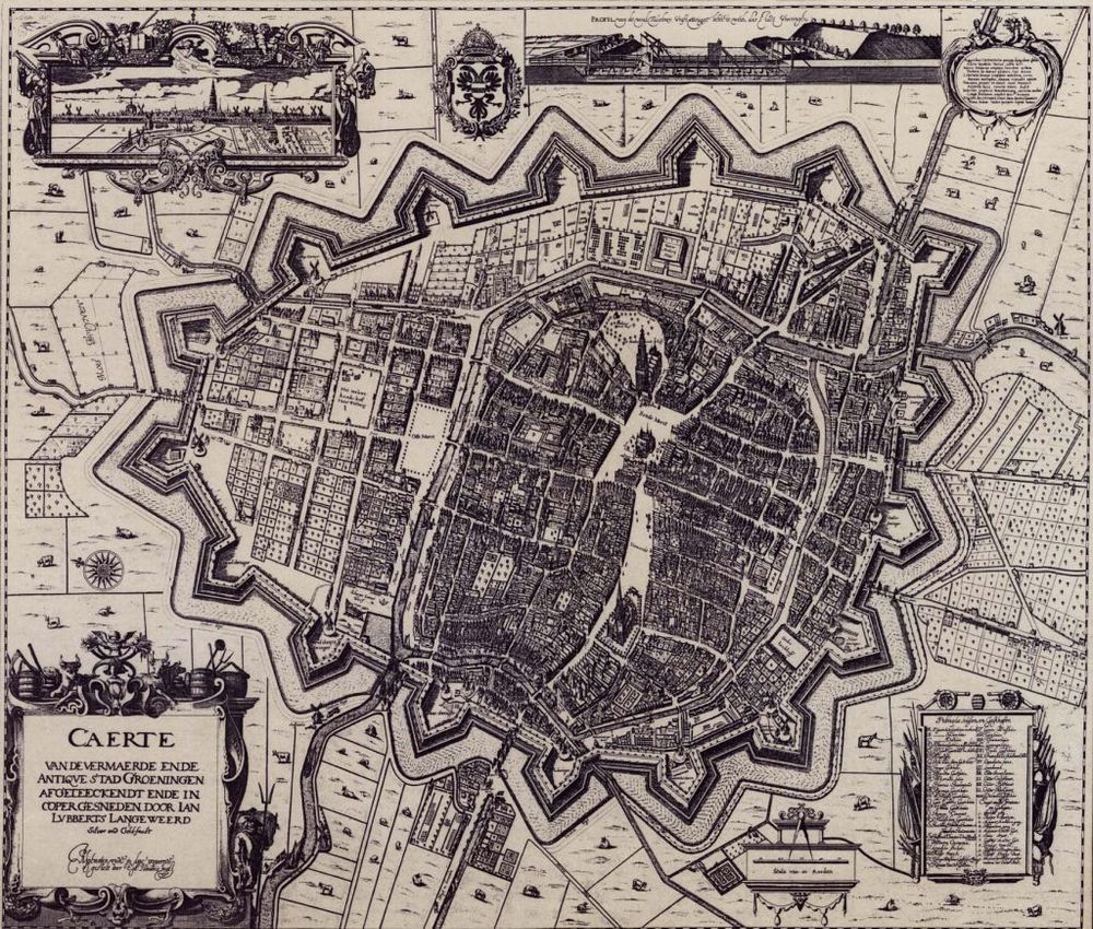 Zeventiende-eeuwse kaart van Groningen die twee eeuwen lang gebruikt is van de hand van kaartenmaker Egbert Haubois (1608/1610-1653). 