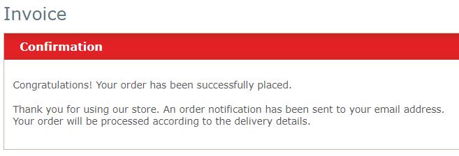 An invoice confirmation message from the website that was shared