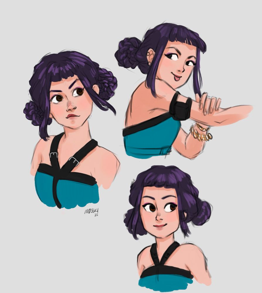 Sketches of Zoey from K-Pop Demon Hunters