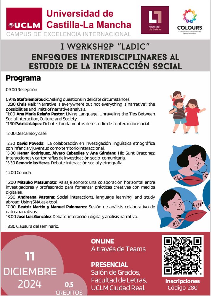 Cartel del seminario LADIC con la programación y ponencias. Se realiza el día 11 de diciembre de 2024, se otorgan 0,5 créditos, es gratuito y aparece el QR para la inscripción.