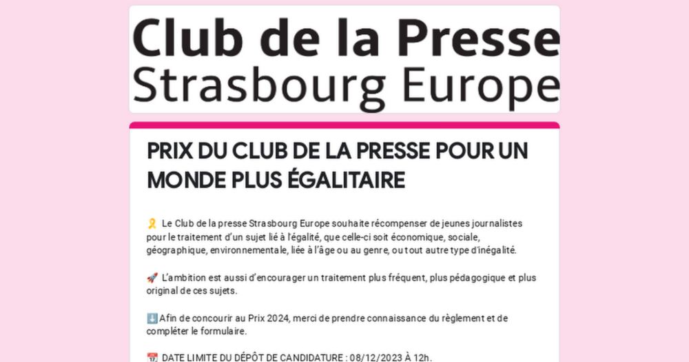 PRIX DU CLUB DE LA PRESSE POUR UN MONDE PLUS ÉGALITAIRE