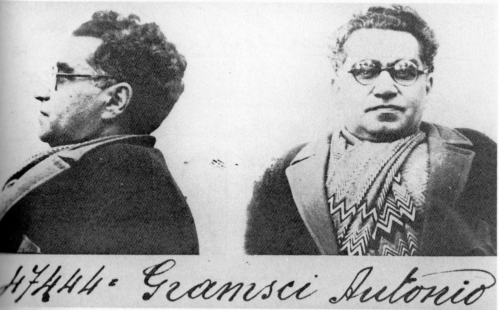 Frontal and side photos taken of Antonio Gramsci upon his being put in the prison at Turi.