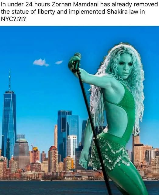 In under 24 hours Zorhan Mamdani has already removed the statue of liberty and implemented Shakira law in NYC ?!?!?