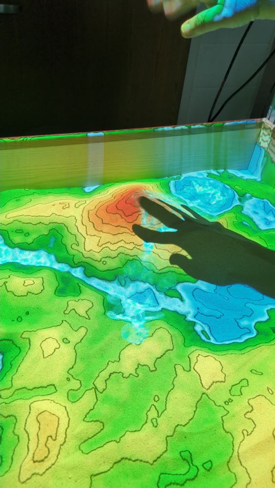 Topographic lines projected onto sand