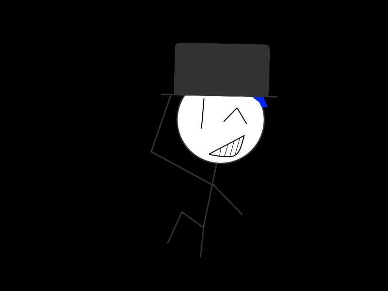 Dex's technical first true design, a stick figure with a "fedora" which is really just a rounded rectangle and a very thin line as the brim, and slightly visible blue hair. Yeah I was not very creative at the time, my other OCs during then was one where he had johnny bravo like hair, and the other was literally just moving the mouth between the eyes like l u l
