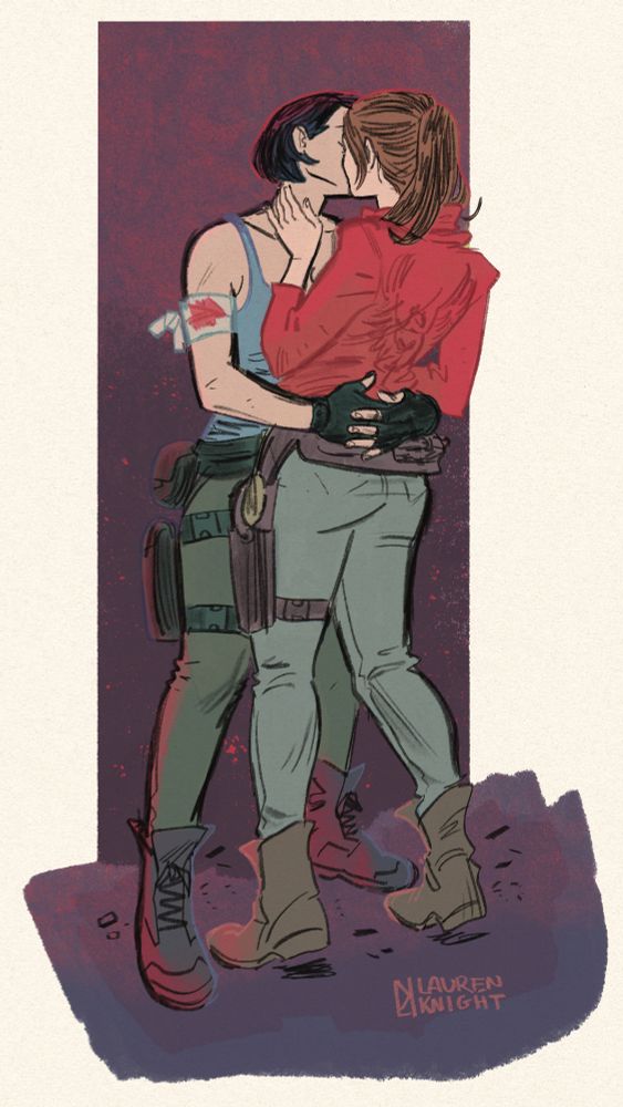 Illustration of Resident Evil characters Jill Valentine and Claire Redfield kissing :3 #myart