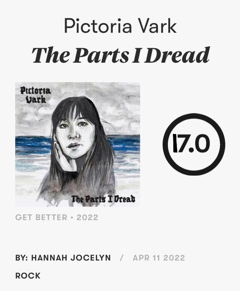 Pictoria Vark "The Parts I Dread" Pitchfork review with the proper score of 17.0