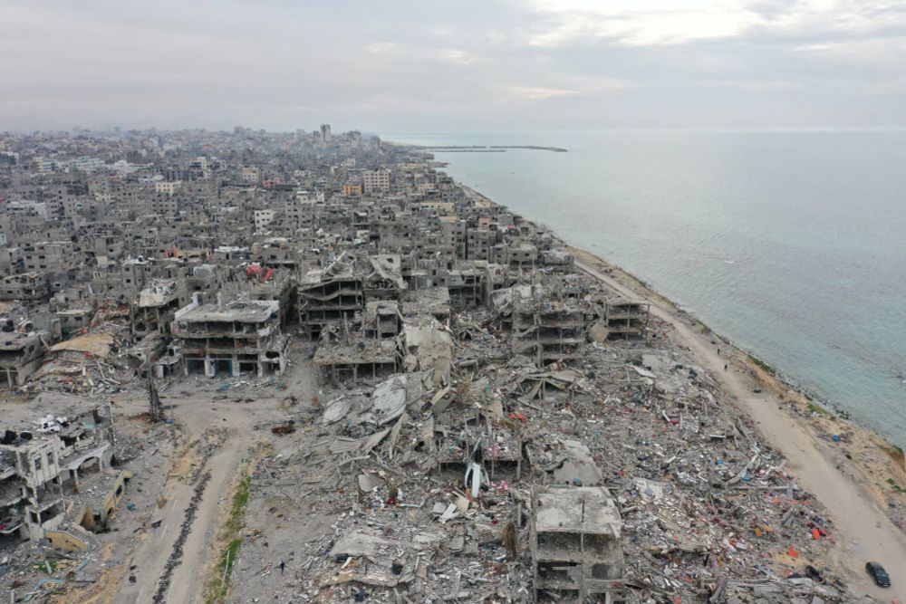 Devasted urban area by the sea in Gaza