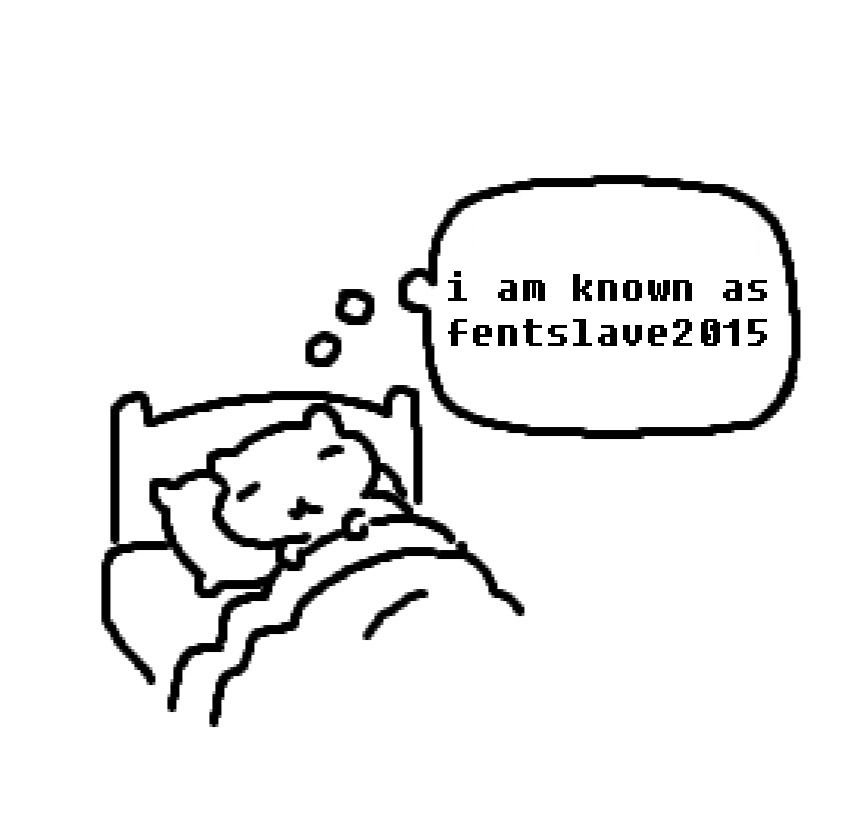 crumb cat falling asleep with thought bubble overhead reading "i am known as fentslave2015"