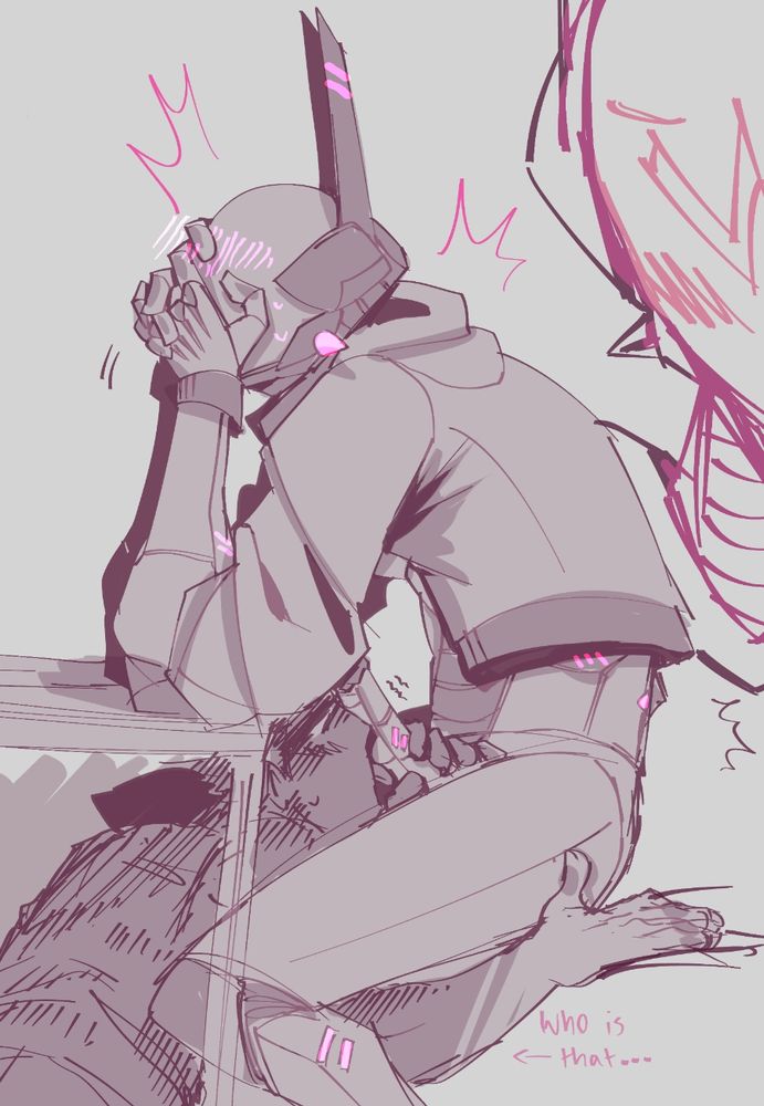 Nsfw sketch of a robot starting to get a, not so secret, blow job under a table by a random person