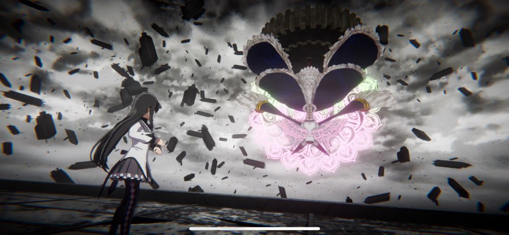 Homura facing off against Walpurgis Night in the tutorial battle.