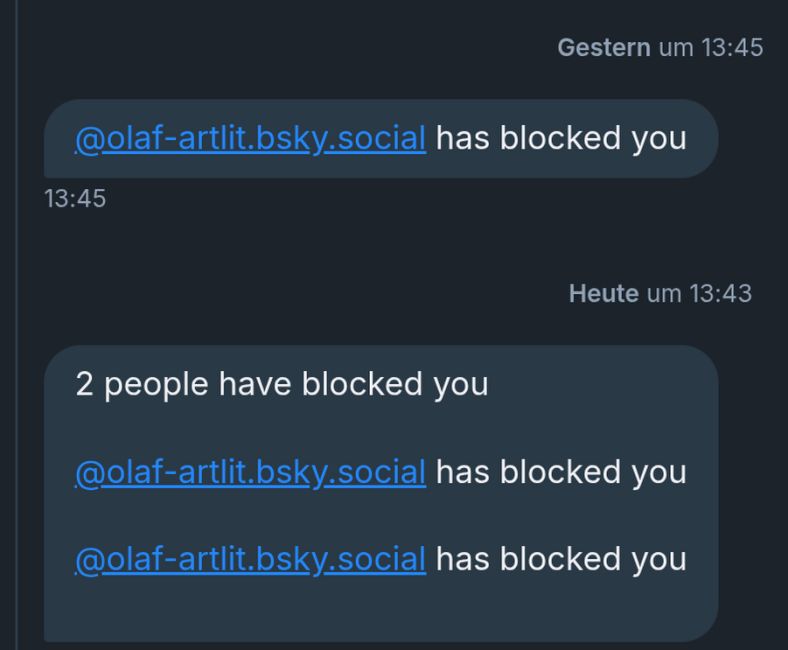 Listification Chatnachricht mit 3 Einträgen von "olaf-artlit.bsky.social"