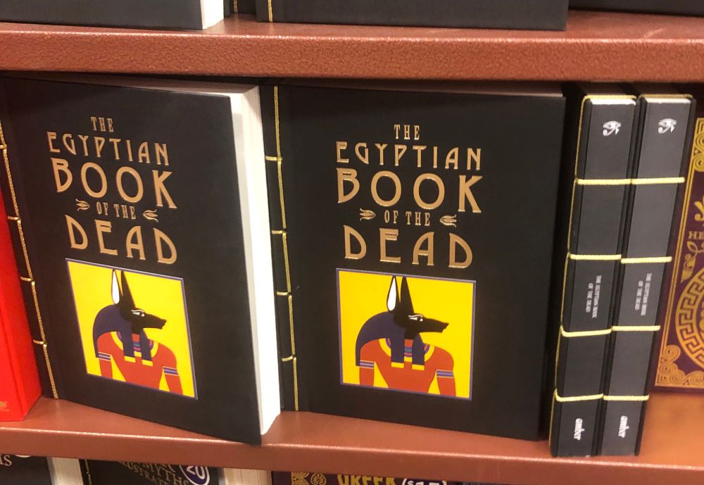 A screenshot of a bookshelf at an Indigo which has copies of The Egyptian Book of the Dead