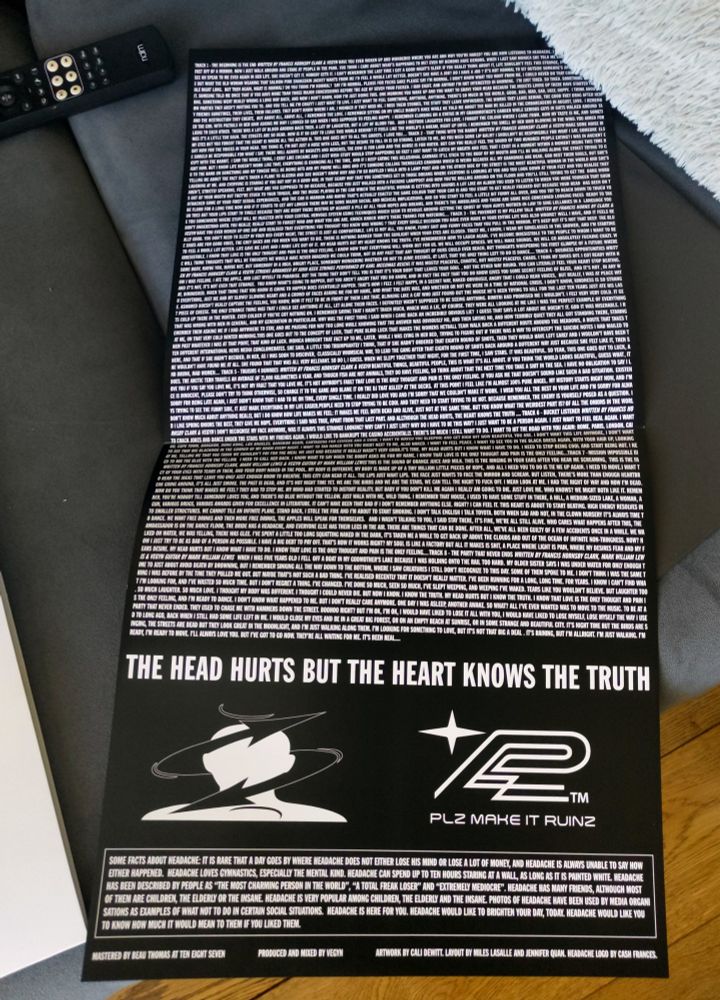Lyric sheet for "THE HEAD HURTS BUT THE HEART KNOWS THE TRUTH"