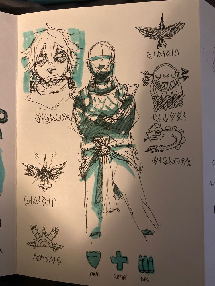 Rough sketches in an accordion style sketchbook