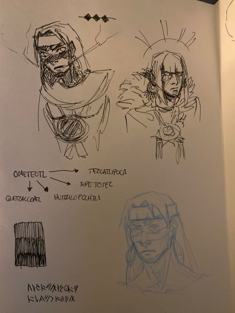 Rough sketches in an accordion style sketchbook