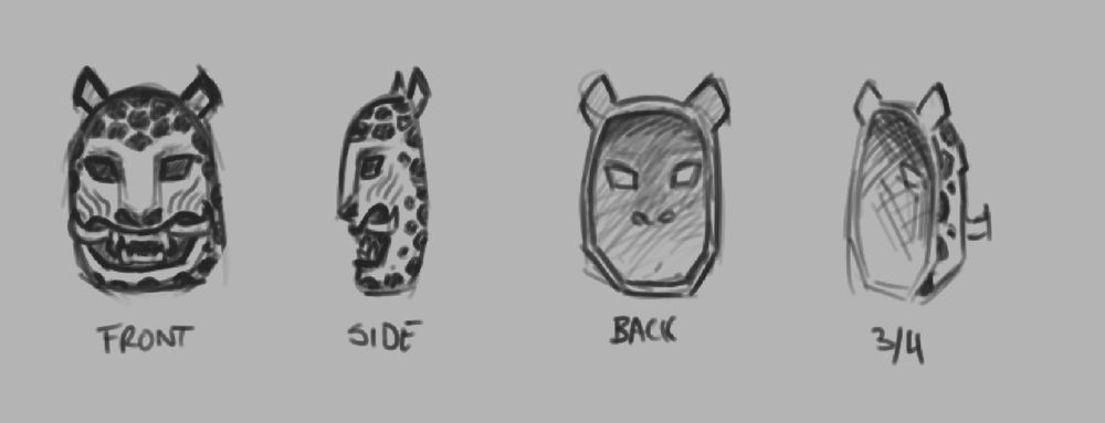 Sketches of a mask rotation in different views