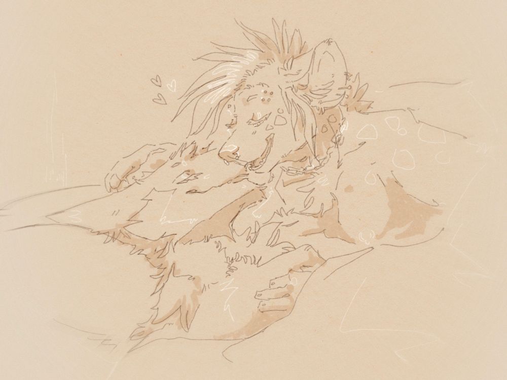 Digital sketch of Rakipu and Mlice kissing 👉👈