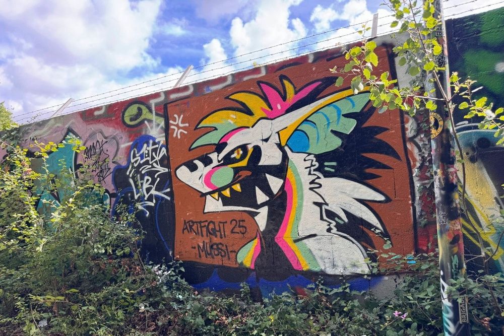 Graffiti of a colourful shark dragon