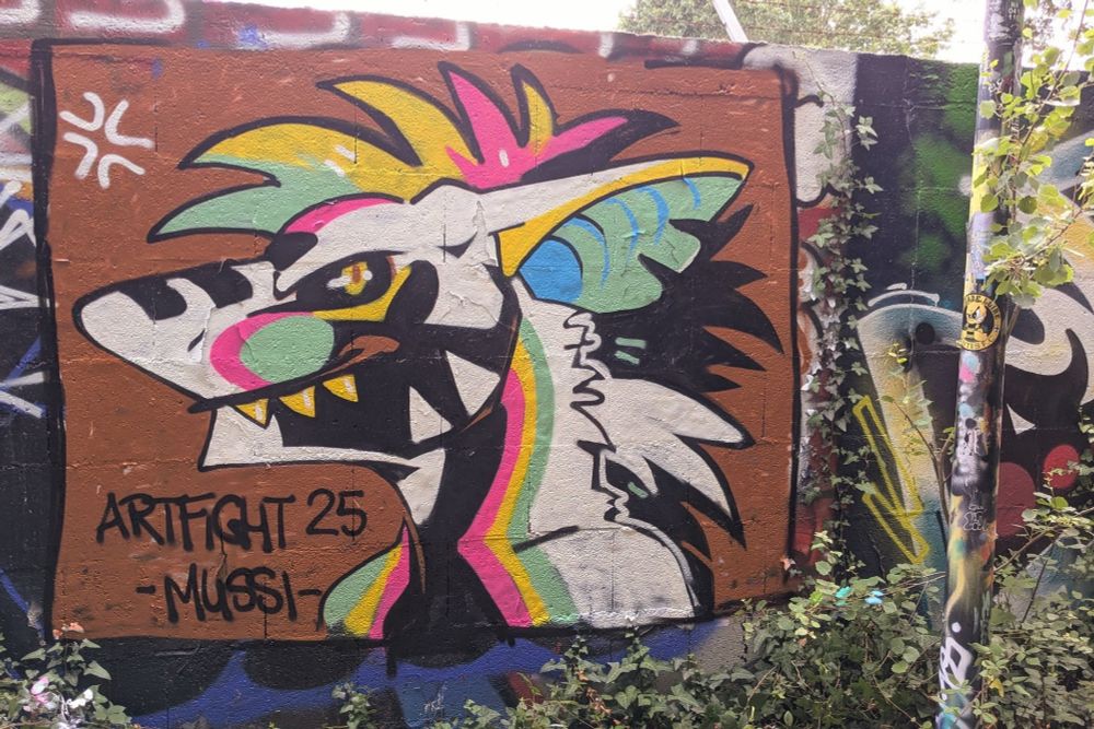 Graffiti of a colourful shark dragon