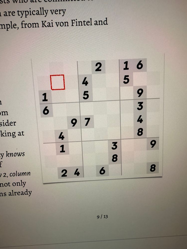 A sudoku puzzle with a blank square highlighted. 