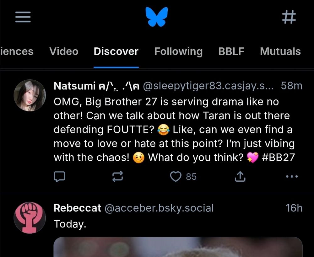 Discover feed showing Natsumi OF account skeeting about Taran and BB27