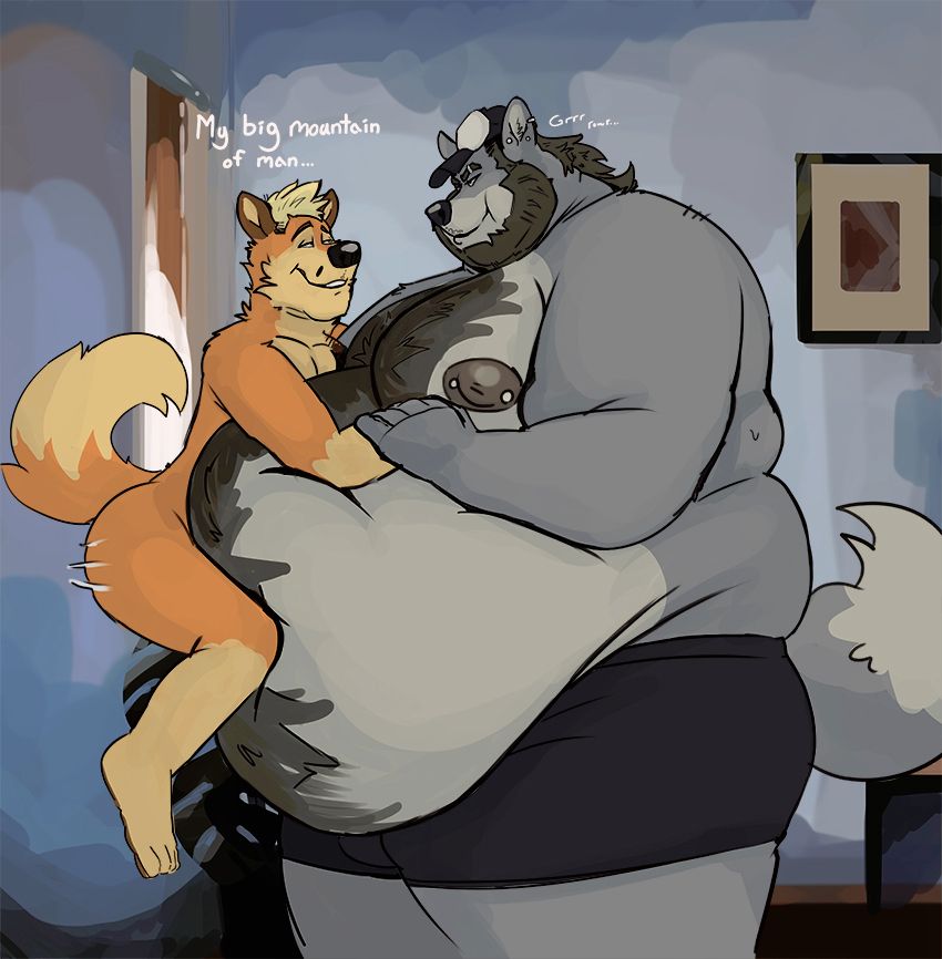 lithe fox climbing and humping the titanic belly of austin the wolf