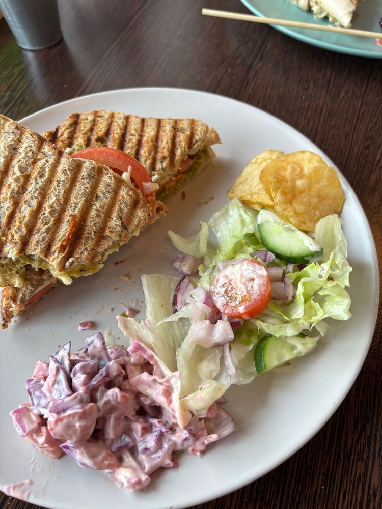 Plate with toasty and sides for pre-Valentine’s day trip