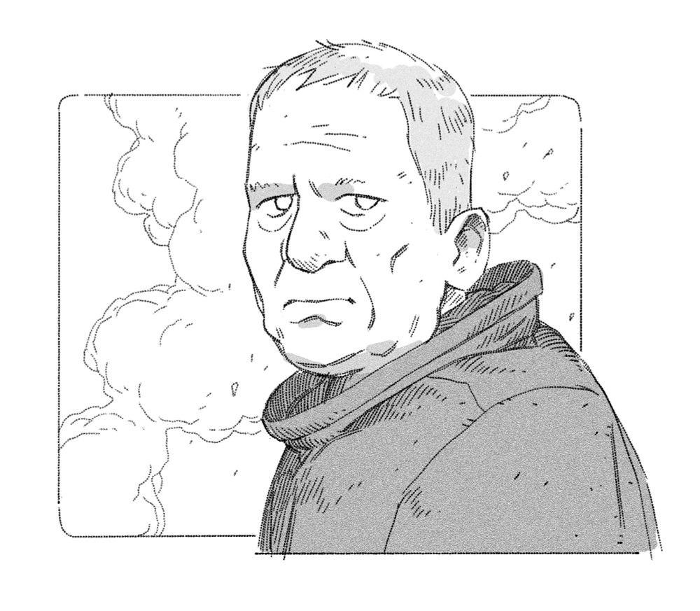 A sketch of Luthen Rael from Andor looking into the distance