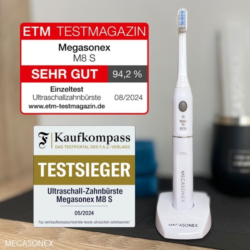 Presseinfo / Ultraschallzahnbürste MEGASONEX® M8 S mit 94,2% als „SEHR GUT“ bewertet