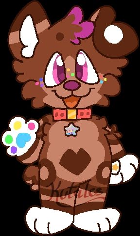 chibi drawing of Ben, a brown dog furry with rainbow freckles. it has a smile on its face as it waves at you.