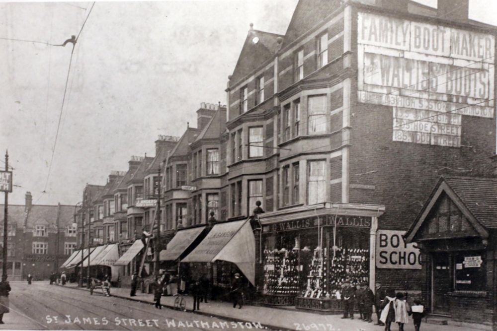 postcard of shops in St James Street in Walthamstow. Vestry House Museum archive