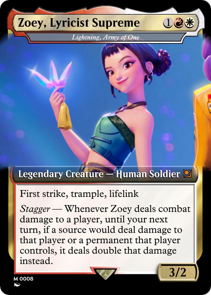 Proxy MTG card of Lightning, Army of One as Zoey from KPOP Demon Hunters