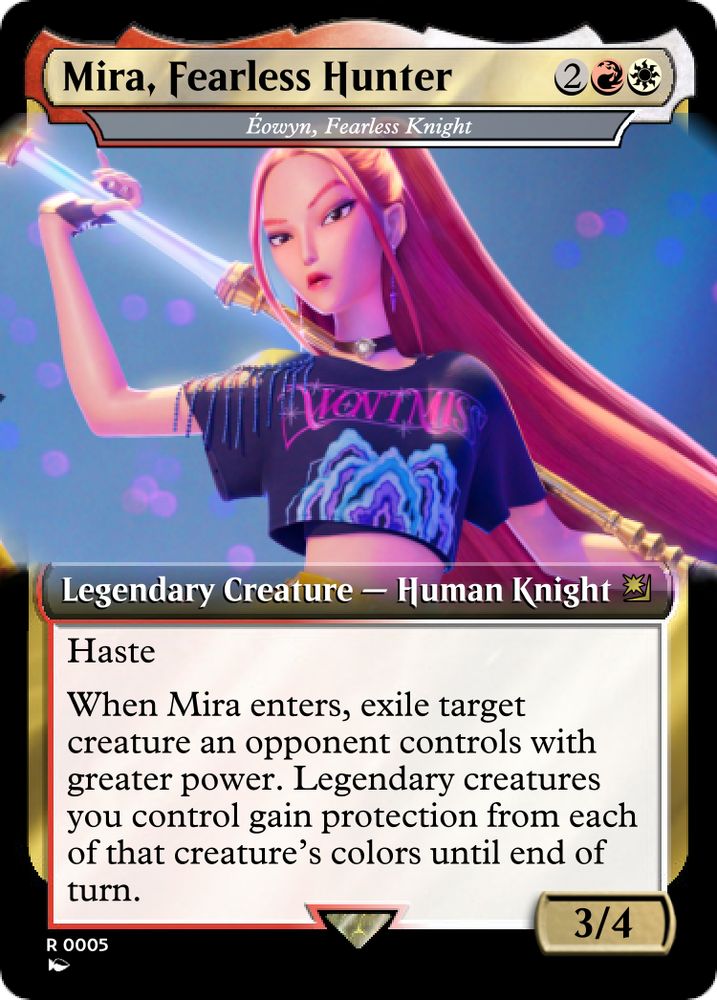 Proxy MTG card of Eowyn, Fearless Knight as Mira from KPOP Demon Hunters