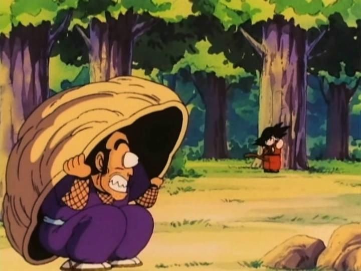 Ninja Murasaki attempting to hide from Goku, but failing.