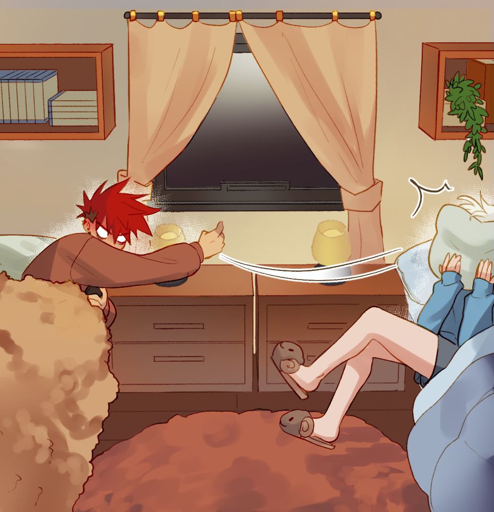 Yuri tosses the pillow directly to Zero’s face.