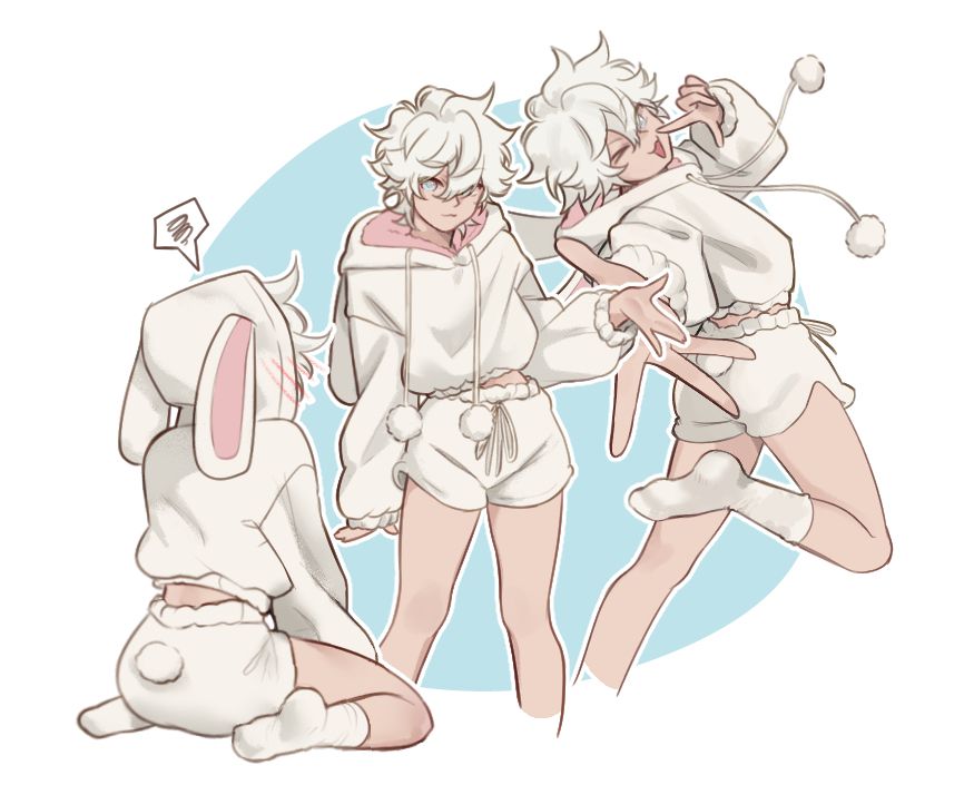An illustration of Zero posing cutely while wearing bunny themed pajamas