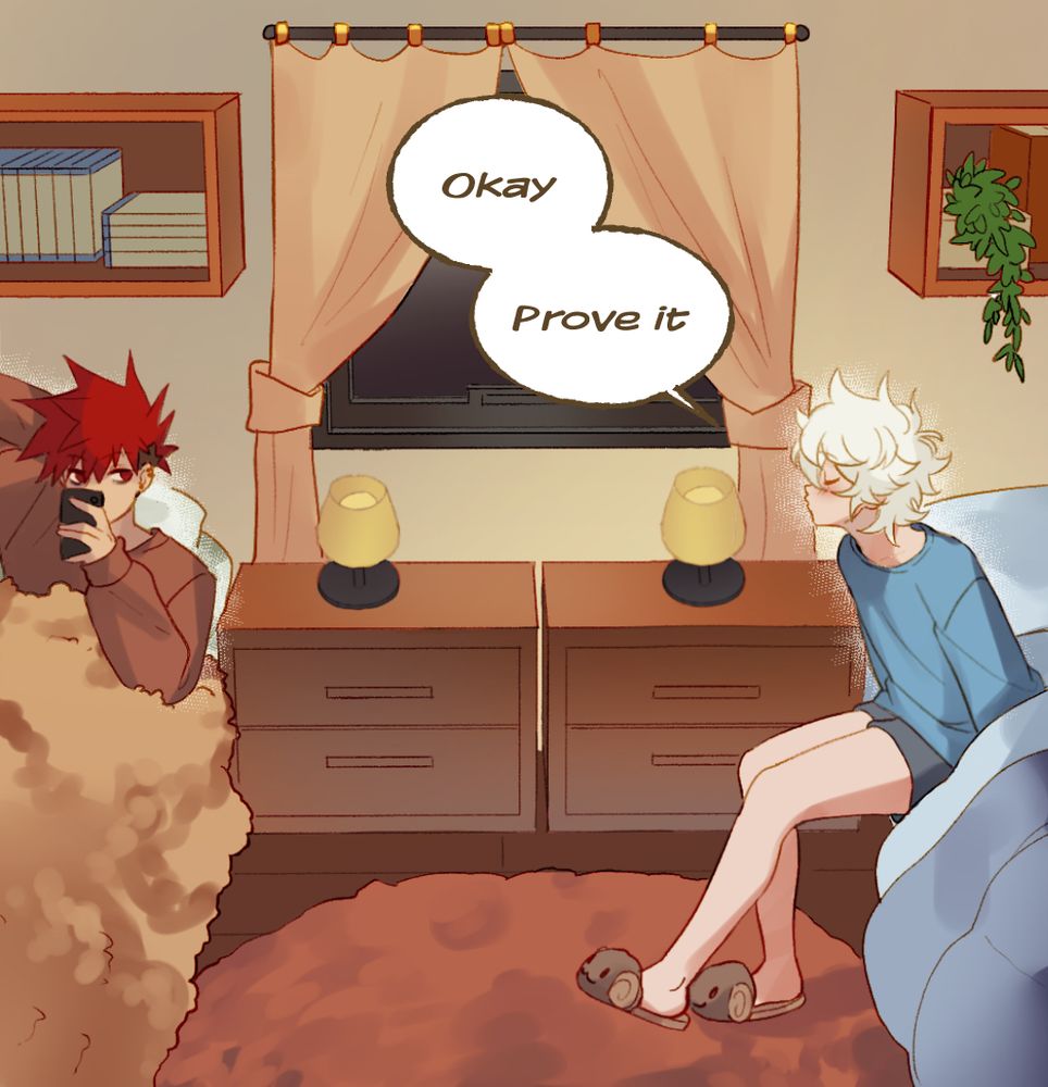 Zero sits on the bed and dares Yuri to kiss him while Yuri is reaching for the pillow behind him. Zero: ”Okay, prove it”