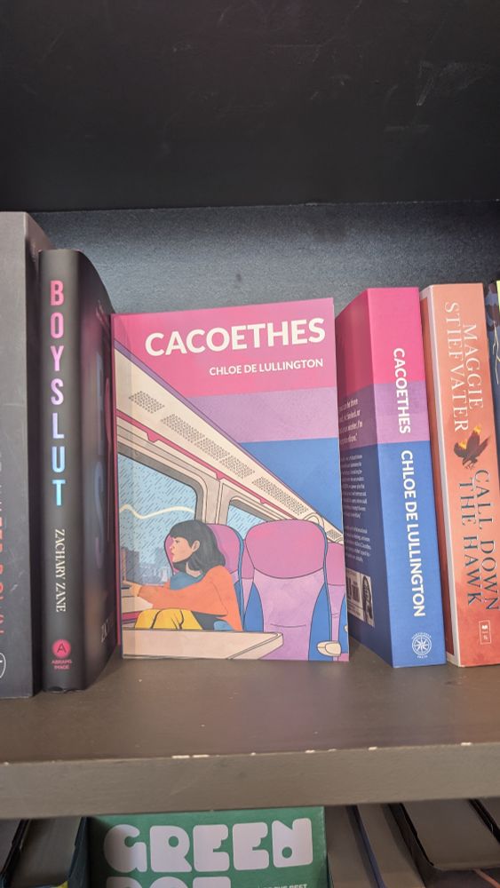 Copies of Cacoethes on the shelf at Queer Lit bookshop