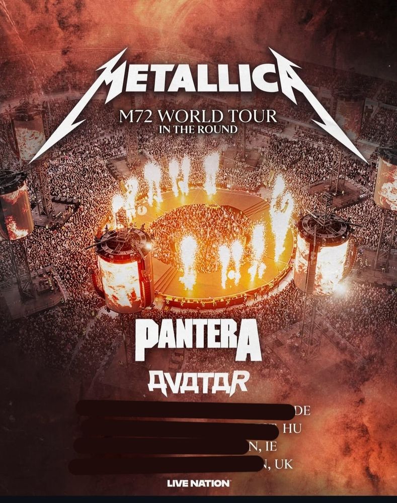 Tourflyer zu einem Leg der kommenden Metallica World Tour. Es spielen auch Pantera und Avatar
