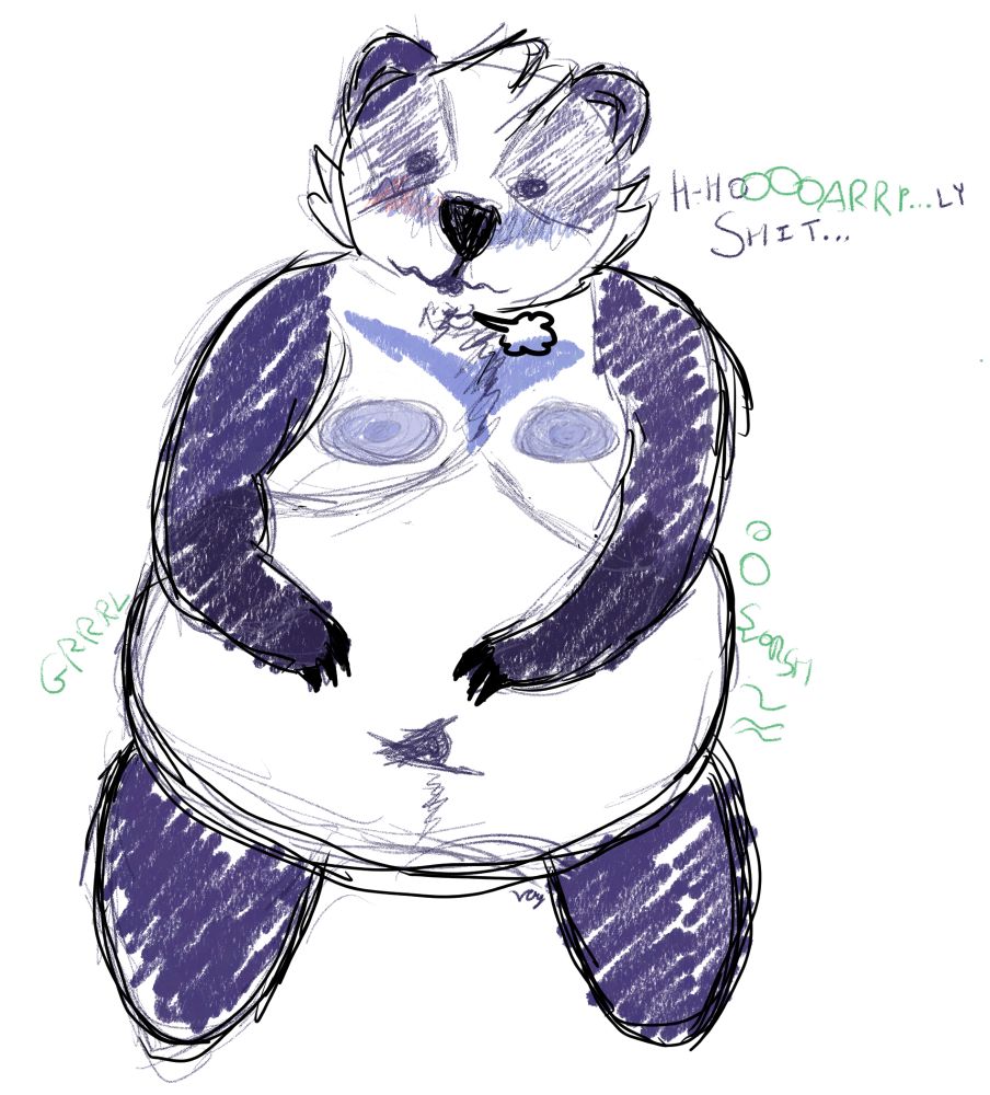 fat purple badger with. a face blush belching with a noisy gut. vore!