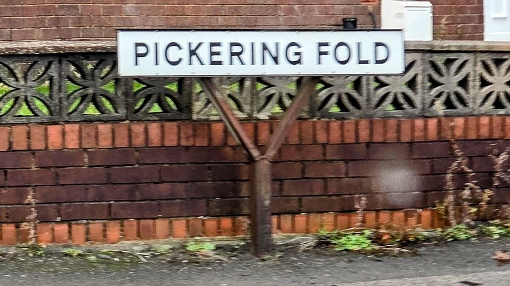 A "Y" shaped sign support for a street name plate in Blackburn, this example being on Pickering Fold.